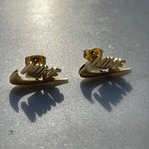 Nike Earrings - Nike + Swoosh Earrings - Gold Studs - Unisex - Easter Gift